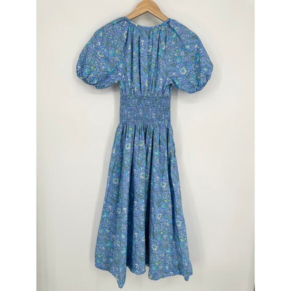 J. Crew Provence Smocked Waist Midi Dress Puff Sleeve Floral Marigold Blooms - Picture 9 of 14